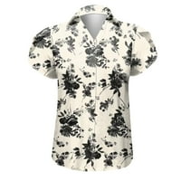 Дамски върхове дамски ежедневен моден печат v шия с къс ръкав тениски тениски върхове сиви xxl