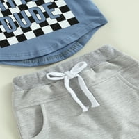 Wassery Infant Boy Summer Clothes Suits Checkerboard Letter Print с къс ръкав тениски за врата и еластични къси панталони