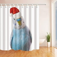 Животински папагал с червена коледна шапка бял фон полиестер тъкан завеса за баня, завеса за душ баня