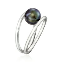 Ross-Simons Черно култивиран перлен двоен пръстен с отворен кръг в сребро със стерлинги за жени, възрастни
