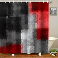 Душ завеса, изкуство сиво черно червено шевово размазване завеса за душ за домашна вана за баня водоустойчива декорация