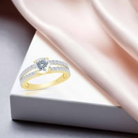 Кръгла изрязана лаборатория Moissanite създаде диамантен сплит сватбен сватбен пръстен за жени 14k жълто злато, покрито със стерлинги сребро -8.5