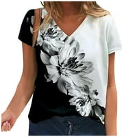 Блузи за жени прилягат жени faahion с къс ръкав отпечатани v-образни върхове тениски тениска блуза върхове дами горни сиви m
