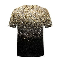 Bazyrey дамски летни върхове Графична отпечатана блуза женска кръгла врата Небрежно късо ръкав Разхлабени тениски злато XL