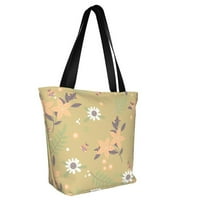 Многократни чанти за рамо на рамо, кафяви калинки цветя насекоми отпечатъци полиестер ежедневно пазаруване чанта за хранителни стоки за жени