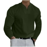 Мъже непринудени тениски-въртяща се яка блуза солидна дълга ръкав свободно време Елегантни разхлабени ризи върхове на армията зелено