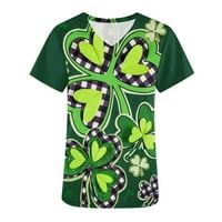 Odeerbi St. Patrick's Day Hubcws за жени с късо ръкав V-образна униформа с джобна блуза маслинено зелено