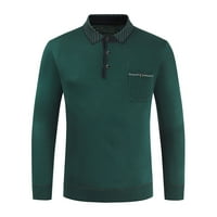 Мъжки есен зимен пуловер тениски солиден цвят дълъг ръкав бутон с яка дъно риза модерен ежедневен бизнес пътуващ топ блуза зелено xxl