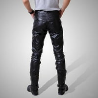 B91XZ Мъжки рокли Панталони Мъжки есен зима, комбинирана с мото мотоциклетист Slim Fit Long Long Pants Black, размер XXL