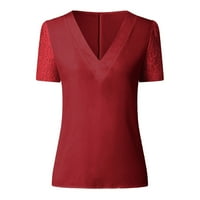 Дамски плюс размер върхове с голям размер жените дантела твърдо сплайсиране с късо ръкав тънка блуза с v-образни върхове риза