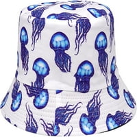 Cocopeaunts мъже Рибар шапка лятна кофа шапка за жени сини медузи печат басейна странична носена сгъваема опаковка