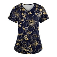 Блузи Графични отпечатъци с къси ръкави работни дрехи Лятни V-образни върхове за жени Светло сиво 5XL