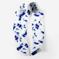 Bimba Blue Abstract Tie-Dye отпечатан чист копринен шал за коса Глава на главата за жени за жени