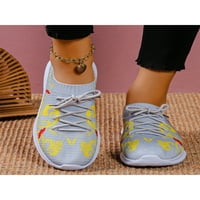 Жените маратонки дантелят ежедневни обувки плетени горни апартаменти комфорт чорап маратонки Женска пешеходна обувка Мрега Лека сива 8.5
