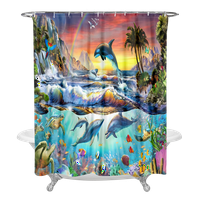 Морска завеса за душ, тематични завеси за баня от тропически океан, декор за баня с полиестер с куки с куки
