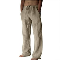 Мъжки памучни панталони панталони ежедневни еластични талия с талия с широки крака панталони с леки плътни плажни панталони с дълъг плаж