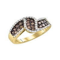 Твърда 10k жълто злато кръгло шоколадово кафяво диамантен лента Ангажиране на сватбата Анулета пръстен 1. Ct. - Размер 9