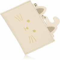 Kawaii портфейл за момичета сладък котка тънък притежател на картичка Организатор Веган кожа Жени малки постройка с монета с цип, котешка ухо бежово