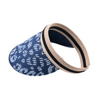 Fesfesfes женски слънце козирка UV защита празен топ леопардов печат Weave Beach Sun Hat Fashion Straw Co -Costor