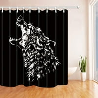Абстрактни животни декор ръчно изтеглено ревящ вълк в черна полиестерна тъкан завеса за баня, завеса за баня за баня
