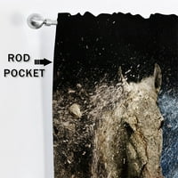 Colisha Rod Pocket Horse Printed Полу -Blackout Window Завеса Термична изолирана прозореца Драпиране слот горна завеса за валация за хол Стил B - W: 30 H: 65