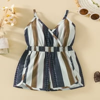 Canrulo Toddler Bbay Girl Summer Clothes Leeveless v Neck Striped Strip Romper One Bodysuit Jumpsuit White 5- години
