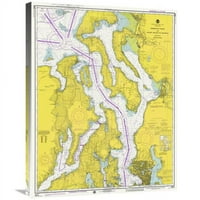 Глобална галерия в. Морска диаграма - Admiralty Inlet & Puget Sound до Сиатъл CA. Art Print - NOAA Historical Map & Chart Collection