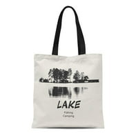 Платно тотална чанта кабина езеро риболов към къмпинг плака силует борови дърво къща трайна многократна употреба пазарува чанта за хранителни стоки рамо