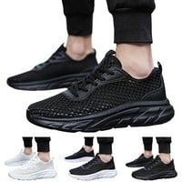 Спортни мъжки обувки мода прости плътни цветове издълбани мрежести дишащи плоско дъно дантела мъжки пешеходни обувки бели размери 42