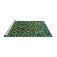 Ahgly Company Machine Pashable Indoor Square Persian Turquoise Blue Traditional Area Cugs, 5 'квадрат