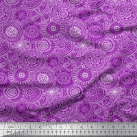 Soimoi Purple Polyester Crepe Fabric Artistic Flower Mandala Print Sewing Fabric Ward Wide