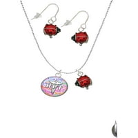Delight Jewelry Silvertone Domed Multi Color Rpt Red Lucky Ladybug Коела и обеци на вита