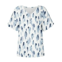 Женски върхове с къс ръкав свободен прилепнал блуза флорални жени ризи v-образно лято бяло 2xl