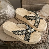 Daznico Womens Sandals Wedge пета изходяща и перли чехли дебели и меки подместни женски хрехчета