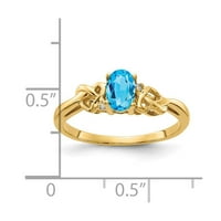 14k жълто злато 6x овално синьо топаз истински диамантен пръстен