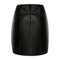 zhizaihu a line пола модна жена солидна превръзка къса пола с висока талия кожена мини пола бохо пола черна l