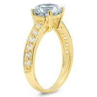 2. CT Brilliant Round Cut Clear Simulated Diamond 18K Yellow Gold Politaire с акценти пръстен SZ 5.25