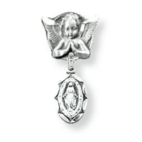 Стерлинг сребърен овален гребец, ограден чудотворен бебешки медал на ангелски щифт