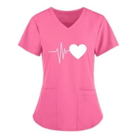 Женски модни ризи работещи униформени дрехи за момичета тийнейджъри с къс ръкав с тениска с тениска ECG Print върхове Туника скраб джобни блузи розови xxxxl валцувания