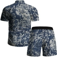 Yievot мъже летни комплекти дрехи разрешение мъже Небрежни бутони за преобръщане Кардиган Превръщане за печат с къси ръкави плажни ризи и къси панталони Облекло