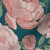 Сатен плат край двора - викториански божур розов син ботанически божури флорални отпечатани плат от Spoonflower