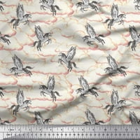 Soimoi Polyester Crepe Fabric Cloud & Unicorn Animal Printed Fabric Wide