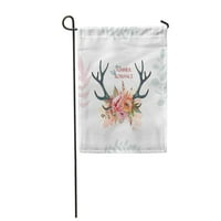 Акварелен букет елен рога венец от цветя перо роза градина флаг декоративен флаг къща банер