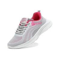 Tenmi дамски атлетични обувки Мрежеви маратонки дантела за бягащи обувки спортни треньори жени, които не са плъзгащи леко сиво розово 5