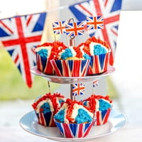 Union Jack Paper Cupcake Calls Bakes Cups Muffin Cake Великобритания Кинг Чарлз III Коронационна маса Декорации за храна Червено бяло синьо