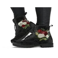Tenmi дамски глезени ботуши дантела кожена обувка винтидж къси ботуши флорални обувки работи водоустойчива модна бяла роза 7,5