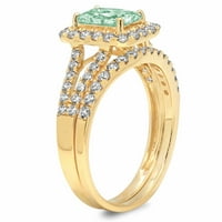 1. CT Brilliant Emerald Cut Симулиран зелен диамант 14K Жълто злато халян пасианс с акценти булчински комплект SZ 9.25