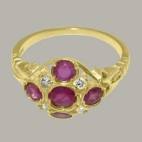 Британският направи солиден 10K жълто златен пръстен с естествен рубин и кубичен циркония дамски годежен пръстен - Опции за размер - размер 9.75