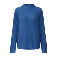 EcqKame ​​Женски класически леки леки пуловери с дълъг ръкав с дълги ръкави, големи плътни джъмперни върхове на джъмпер, син XL на клирънс на клирънс