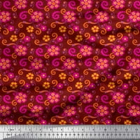 Soimoi Japan Crepe Satin Fabric Swirls & Floral Artistic Print Sewed Fabric Wide